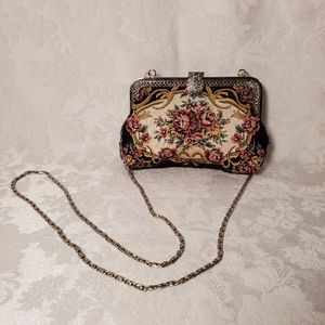 Vintage Tapestry Black Evening bag W/Chain Strap